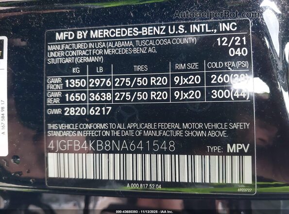 4JGFB4KB8NA641548 2022 MERCEDES-BENZ GLE 350 Black Vista del compartimento del motor