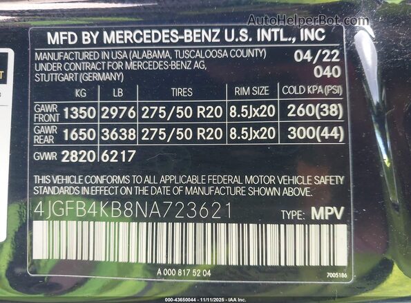 4JGFB4KB8NA723621 2022 MERCEDES-BENZ GLE 350 Черный 