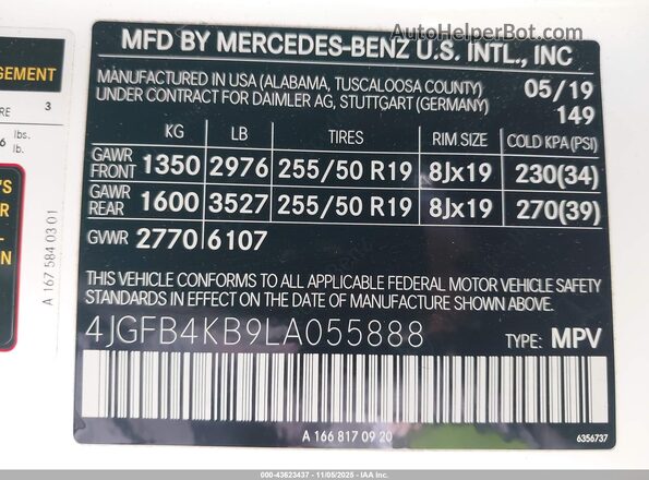 4JGFB4KB9LA055888 2020 MERCEDES-BENZ GLE 350 White 