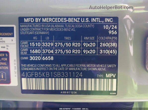4JGFB5KB1SB331124 2025 MERCEDES-BENZ GLE 450 Gray 