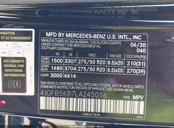 4JGFB5KB7LA245016 2020 MERCEDES-BENZ GLE 450 Черный Вид подкапотного пространства