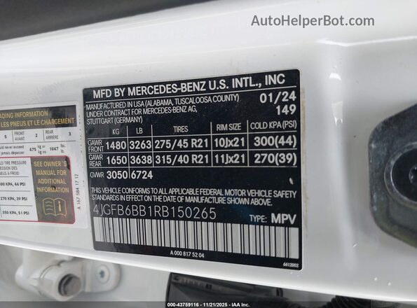 4JGFB6BB1RB150265 2024 MERCEDES-BENZ AMG GLE 53 White Շարժիչի բաժամունքի տեսք