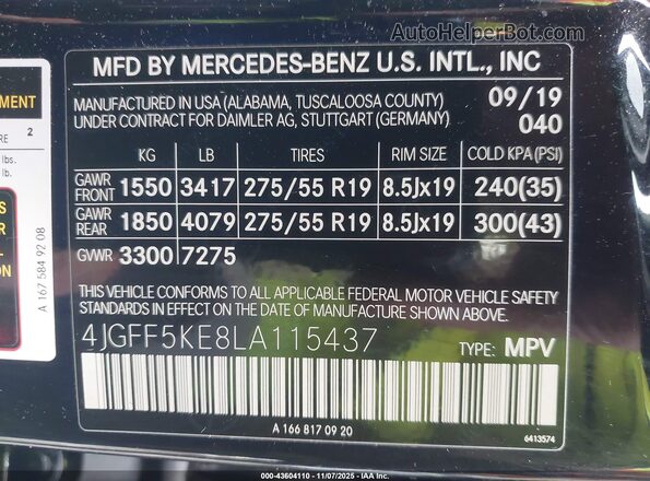 4JGFF5KE8LA115437 2020 MERCEDES-BENZ GLS 450 Black Widok komory silnika