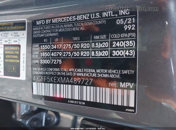 4JGFF5KEXMA489727 2021 MERCEDES-BENZ GLS 450 Gray Vista del compartimento del motor