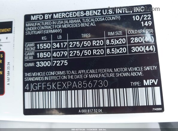4JGFF5KEXPA856730 2023 MERCEDES-BENZ GLS 450 White ძრავის განყოფილების ხედი