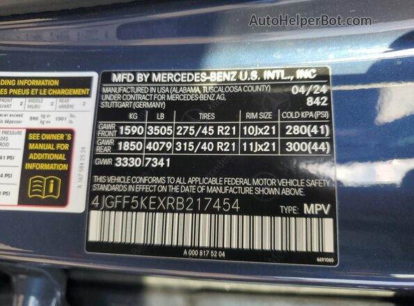 4JGFF5KEXRB217454 2024 MERCEDES-BENZ GLS Blue Вид наклейки з VIN-кодом