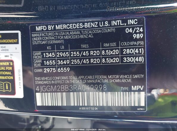 4JGGM2BB3RA049998 2024 MERCEDES-BENZ EQE 350+ SUV Green Вид підкапотного простору
