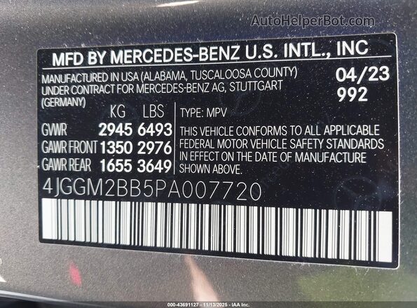 4JGGM2BB5PA007720 2023 MERCEDES-BENZ EQE 350+ SUV Gray ძრავის განყოფილების ხედი
