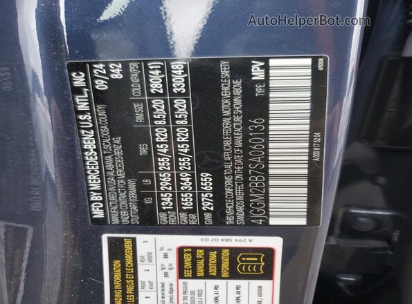 4JGGM2BB7SA060136 2025 MERCEDES-BENZ EQE Blue Вид наклейки з VIN-кодом