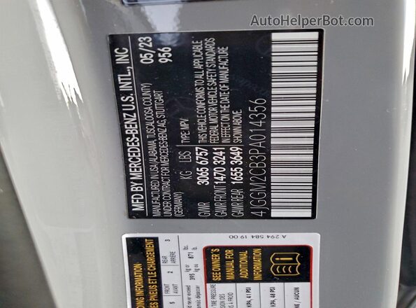 4JGGM2CB3PA014356 2023 MERCEDES-BENZ EQE Gray VIN კოდის სტიკერის ხედი