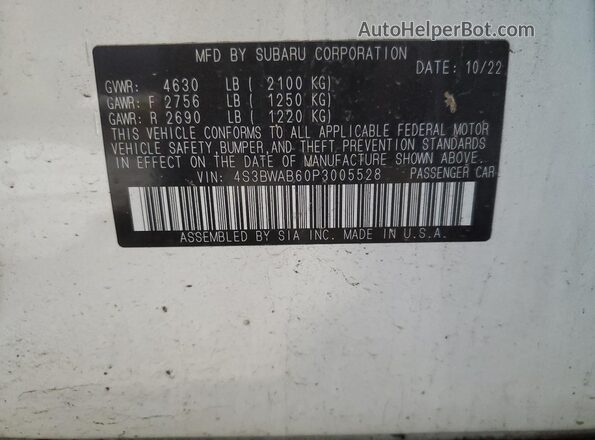 4S3BWAB60P3005528 2023 SUBARU LEGACY White Widok komory silnika
