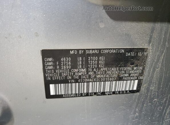 4S3BWAC62L3015907 2020 SUBARU LEGACY Silver Вид підкапотного простору