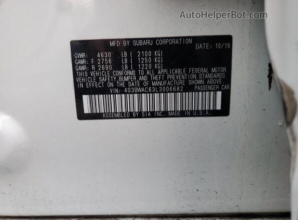 4S3BWAC63L3006682 2020 SUBARU LEGACY White Вид підкапотного простору