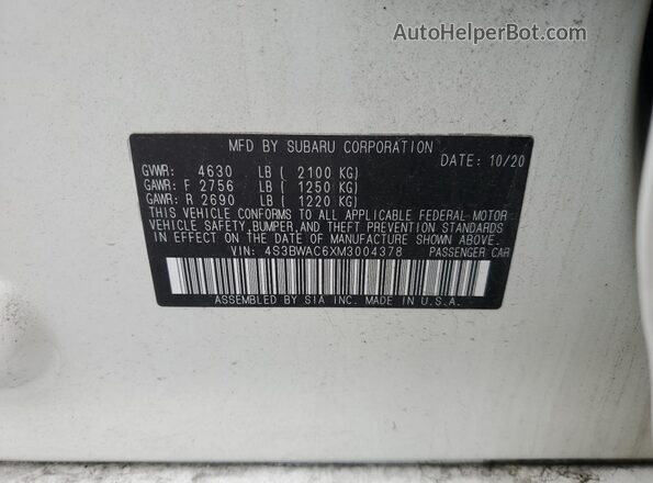 4S3BWAC6XM3004378 2021 SUBARU LEGACY White Vista del compartimento del motor