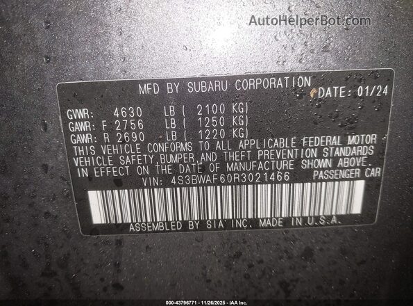 4S3BWAF60R3021466 2024 SUBARU LEGACY Серый 