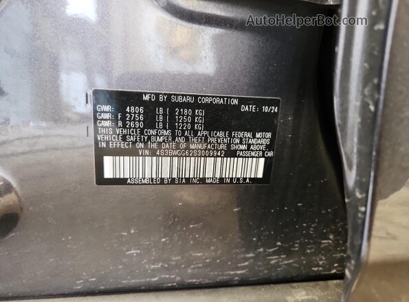 4S3BWGG62S3009942 2025 SUBARU LEGACY Charcoal VIN sticker view