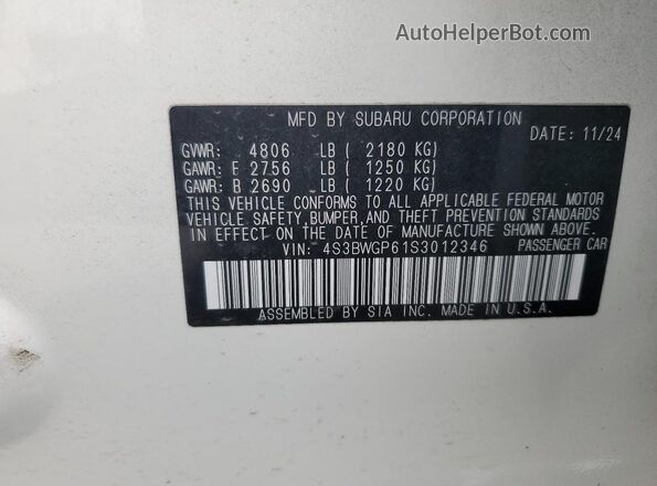 4S3BWGP61S3012346 2025 SUBARU LEGACY White Widok komory silnika