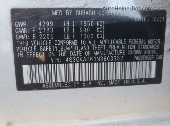 4S3GKAB61N3603352 2022 SUBARU IMPREZA Белый Вид подкапотного пространства