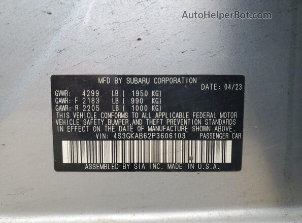 4S3GKAB62P3606103 2023 SUBARU IMPREZA Silver Engine compartment view