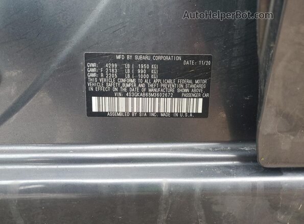 4S3GKAB65M3602672 2021 SUBARU IMPREZA Gray Вид підкапотного простору