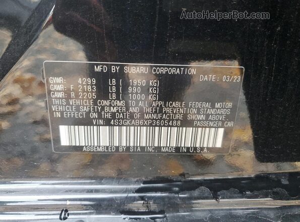 4S3GKAB6XP3605488 2023 SUBARU IMPREZA Черный Вид наклейки с VIN-кодом
