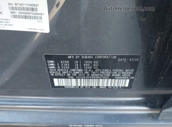 4S3GKAD69N3607002 2022 SUBARU IMPREZA Gray Widok komory silnika