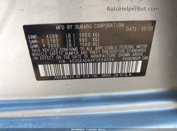 4S3GKAD6XP3604029 2023 SUBARU IMPREZA Silver Շարժիչի բաժամունքի տեսք