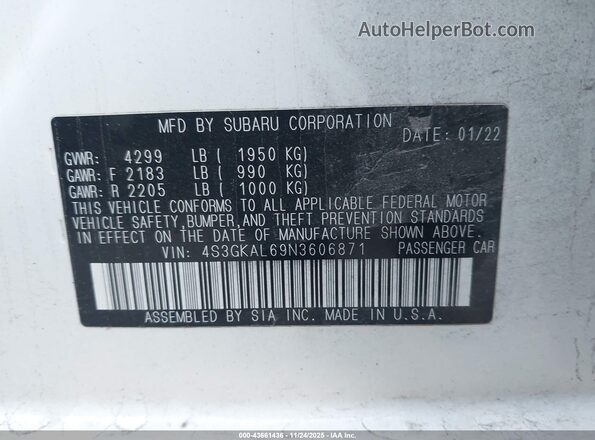 4S3GKAL69N3606871 2022 SUBARU IMPREZA White Vista del compartimento del motor