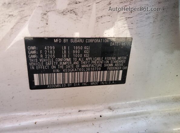 4S3GKAT60L3610739 2020 SUBARU IMPREZA White Вид підкапотного простору