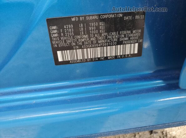 4S3GKAV64P3601030 2023 SUBARU IMPREZA Blue Engine compartment view