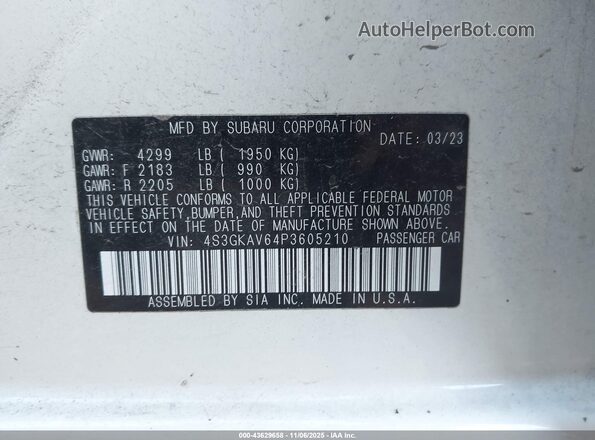 4S3GKAV64P3605210 2023 SUBARU IMPREZA White Engine compartment view