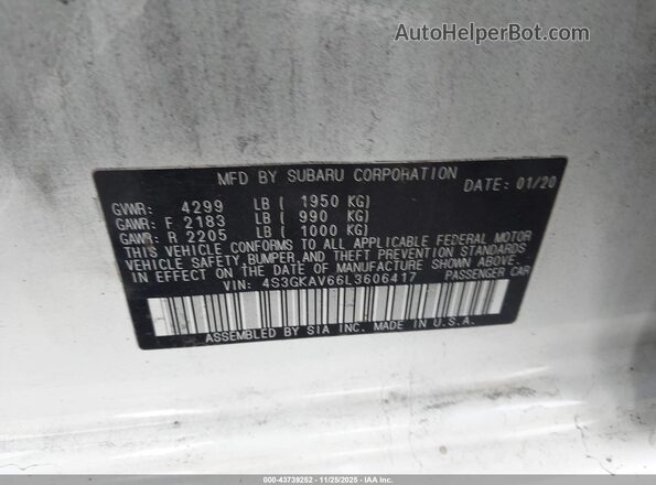 4S3GKAV66L3606417 2020 SUBARU IMPREZA White Engine compartment view