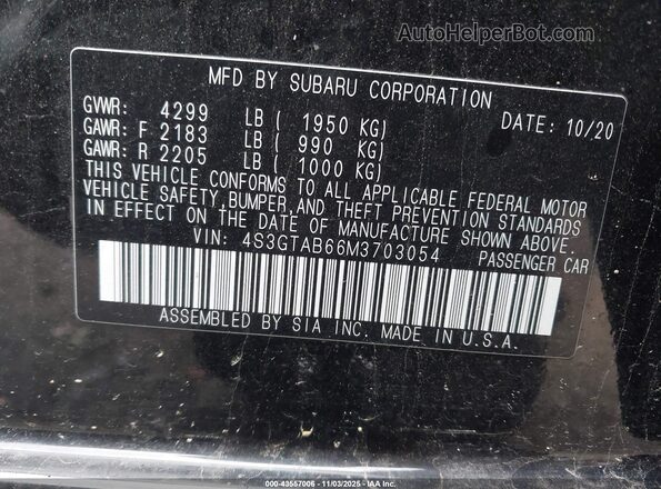 4S3GTAB66M3703054 2021 SUBARU IMPREZA Black Widok komory silnika