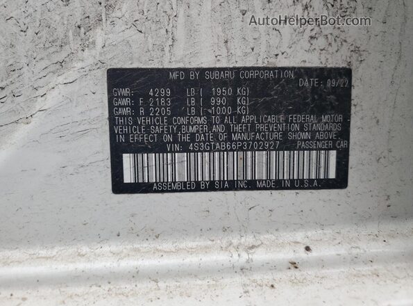 4S3GTAB66P3702927 2023 SUBARU IMPREZA Белый Вид подкапотного пространства