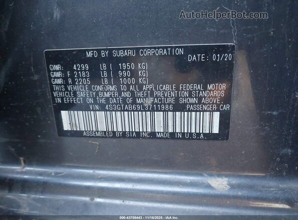 4S3GTAB69L3711986 2020 SUBARU IMPREZA Gray Շարժիչի բաժամունքի տեսք