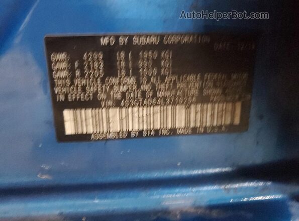 4S3GTAD64L3710256 2020 SUBARU IMPREZA Синий Вид наклейки с VIN-кодом