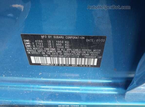 4S3GTAM60P3710776 2023 SUBARU IMPREZA Blue Engine compartment view