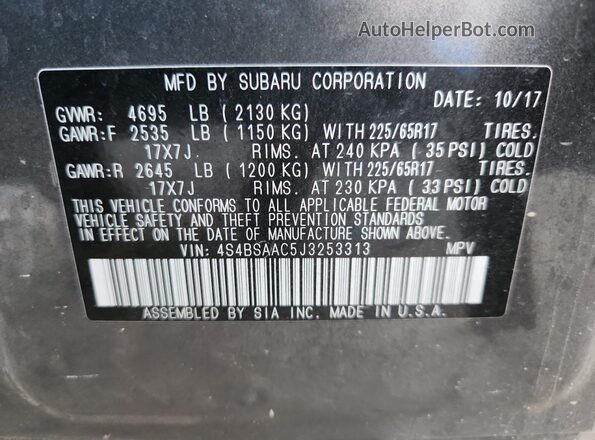 4S4BSAAC5J3253313 2018 SUBARU OUTBACK Gray 