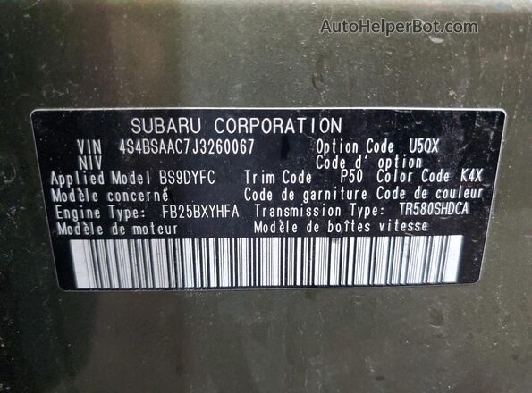 4S4BSAAC7J3260067 2018 SUBARU OUTBACK Green 