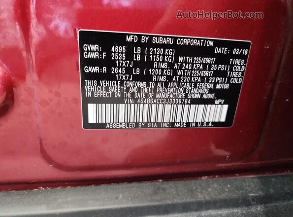 4S4BSACC3J3336784 2018 SUBARU OUTBACK Red 