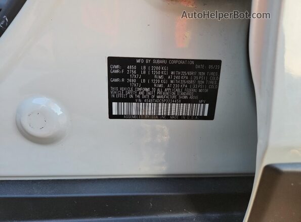 4S4BTADC5P3224458 2023 SUBARU OUTBACK White ძრავის განყოფილების ხედი