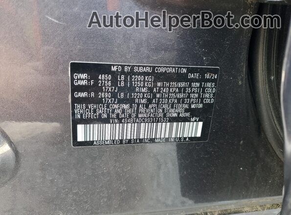 4S4BTADC9S3171532 2025 SUBARU OUTBACK Угольный 