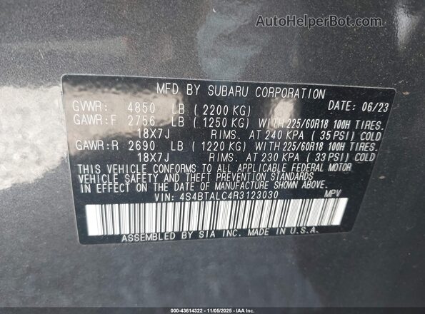 4S4BTALC4R3123030 2024 SUBARU OUTBACK Black Widok komory silnika
