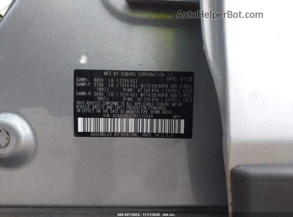 4S4BTALC7R3133549 2024 SUBARU OUTBACK Серебряный Вид подкапотного пространства