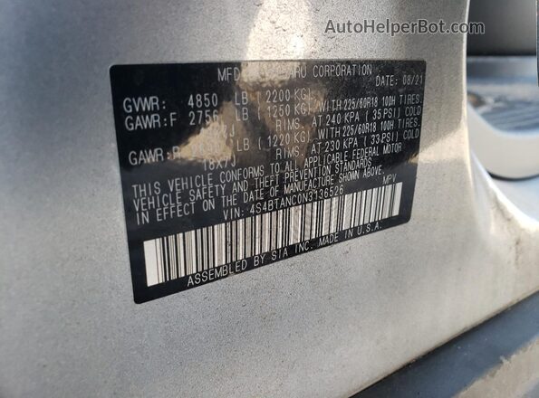 4S4BTANC0N3136526 2022 SUBARU OUTBACK Серебряный Вид наклейки с VIN-кодом