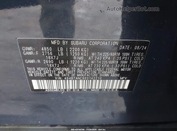 4S4BTANC9S3142210 2025 SUBARU OUTBACK Blue Widok komory silnika