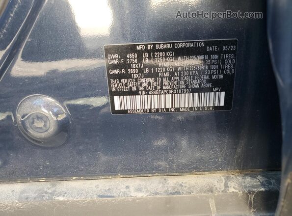 4S4BTAPC0R3107997 2024 SUBARU OUTBACK Синий Вид наклейки с VIN-кодом