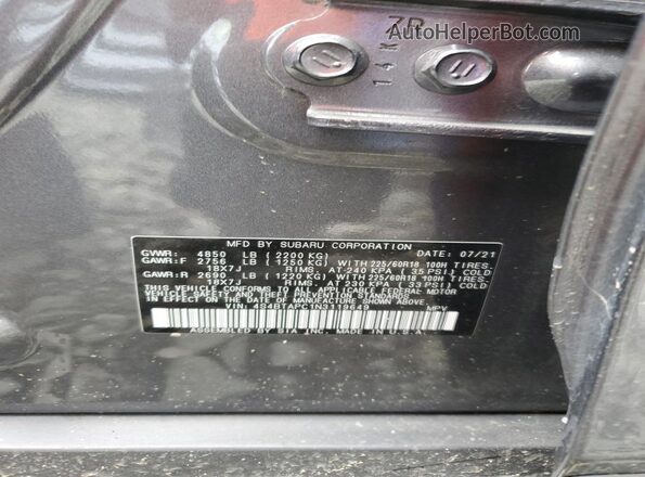4S4BTAPC1N3119649 2022 SUBARU OUTBACK Пожар Вид наклейки с VIN-кодом