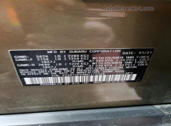 4S4BTGPD6M3175306 2021 SUBARU OUTBACK Green 