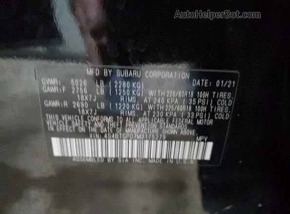 4S4BTGPD7M3175279 2021 SUBARU OUTBACK Black 